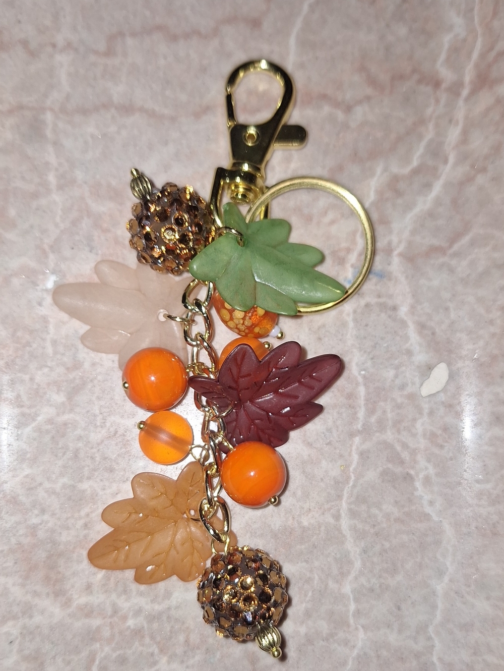 Fall Leaf & Bead Keychain Bag Charm- Orange, Green, Burgundy